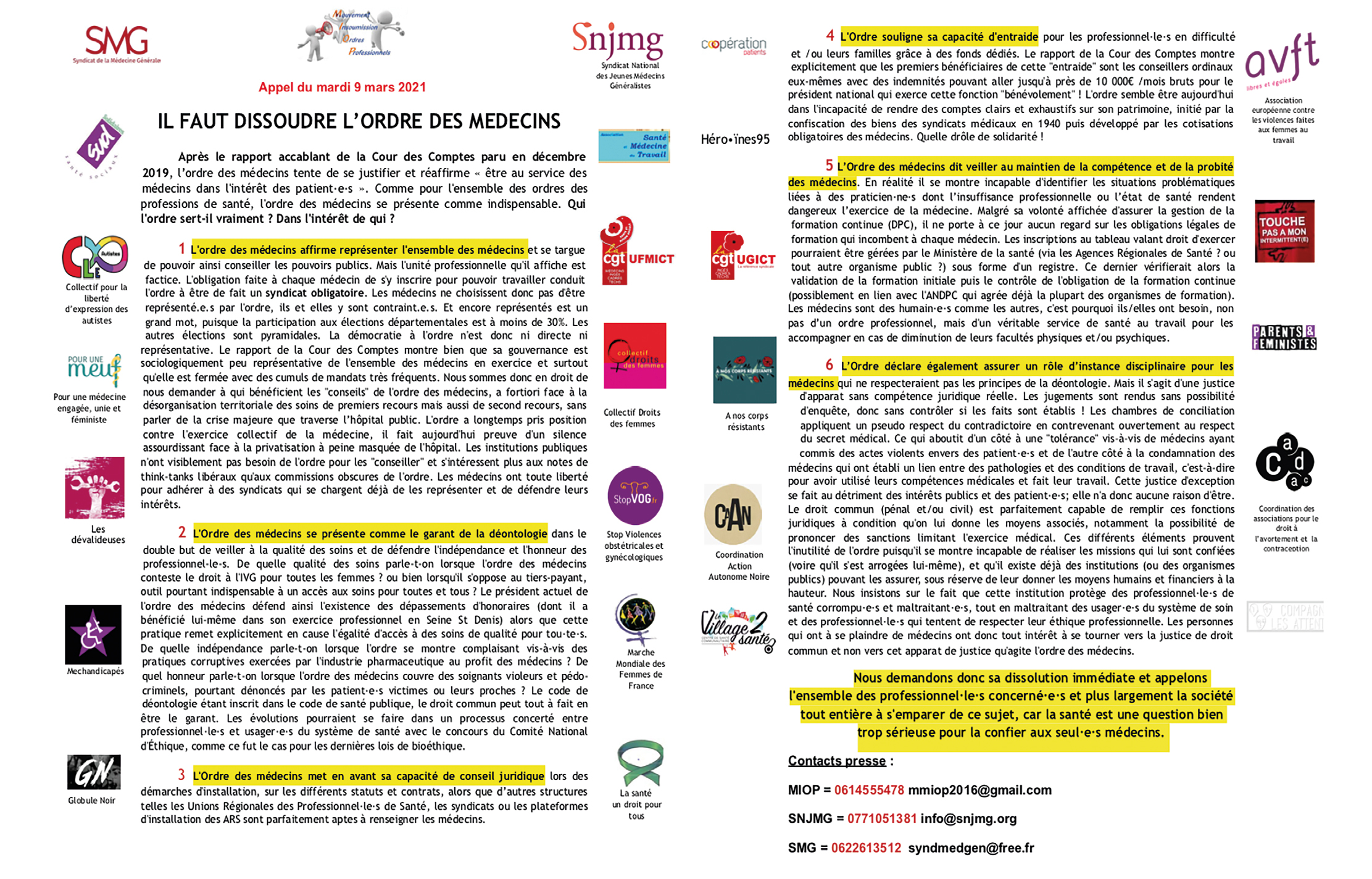 Pour la dissolution de l'Ordre des médecins - (14 avril)